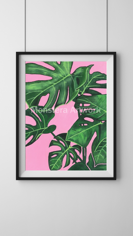 Happy Monstera - Pink.  Print