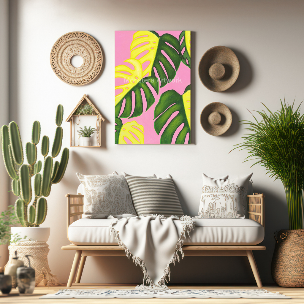 Monstera Albo- Pink. Original Canvas