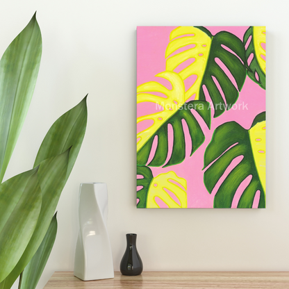 Monstera Albo- Pink. Original Canvas