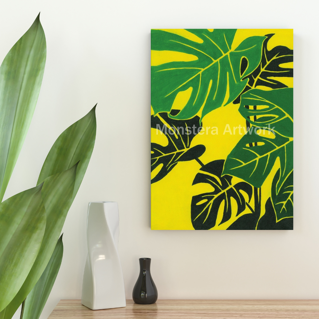 Happy Monstera - Yellow. Original canvas