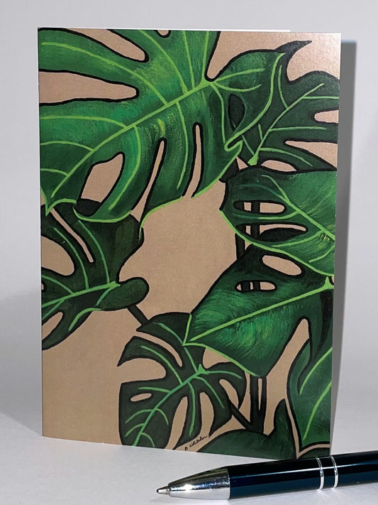 Happy Monstera Latte. Greeting Card. Pack of 10