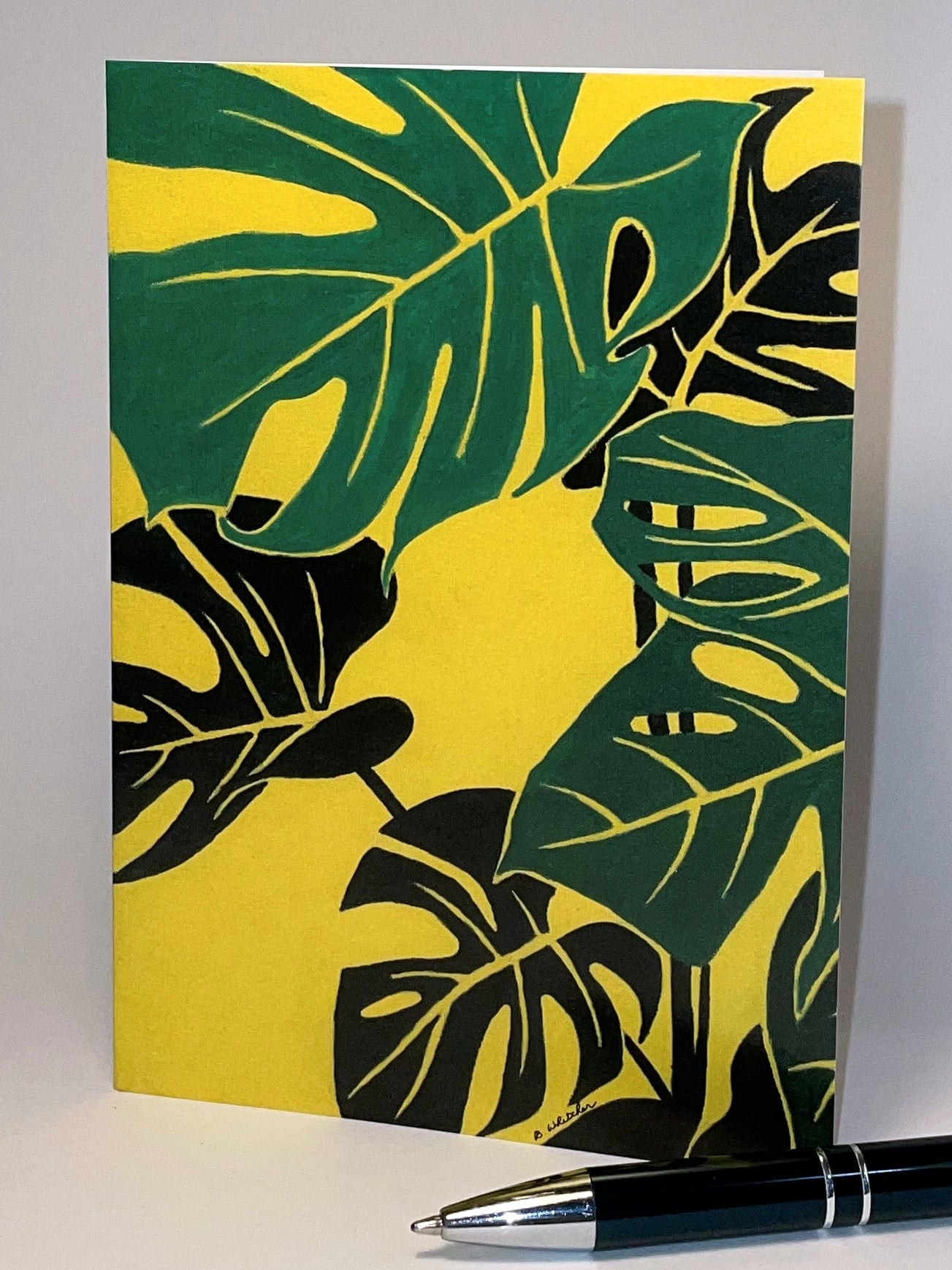 Happy Monstera - Yellow.  Greeting Card. Pack of 10