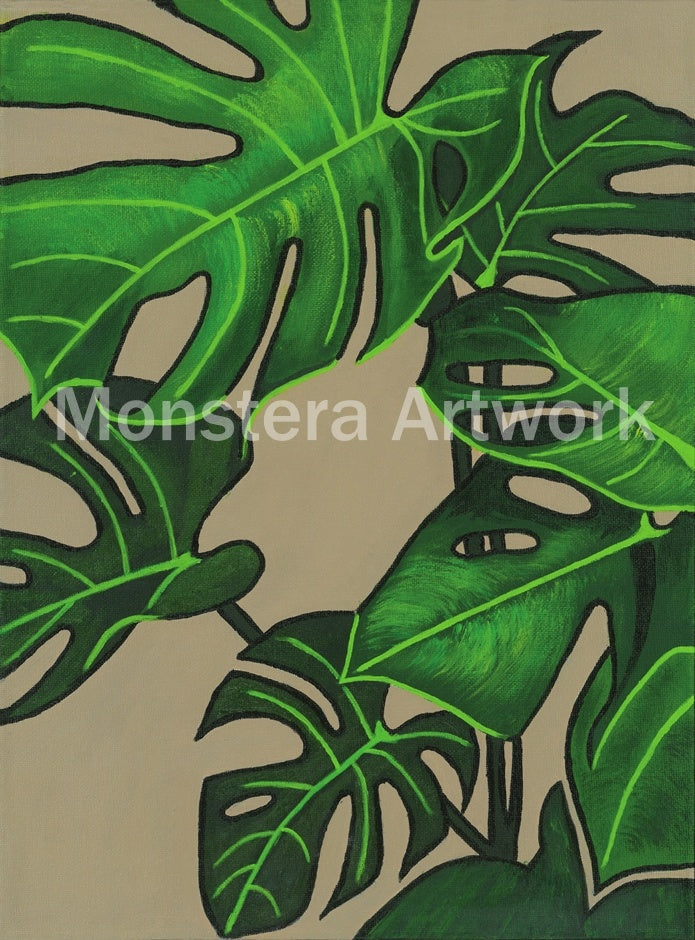 Happy Monstera - Latte. Print