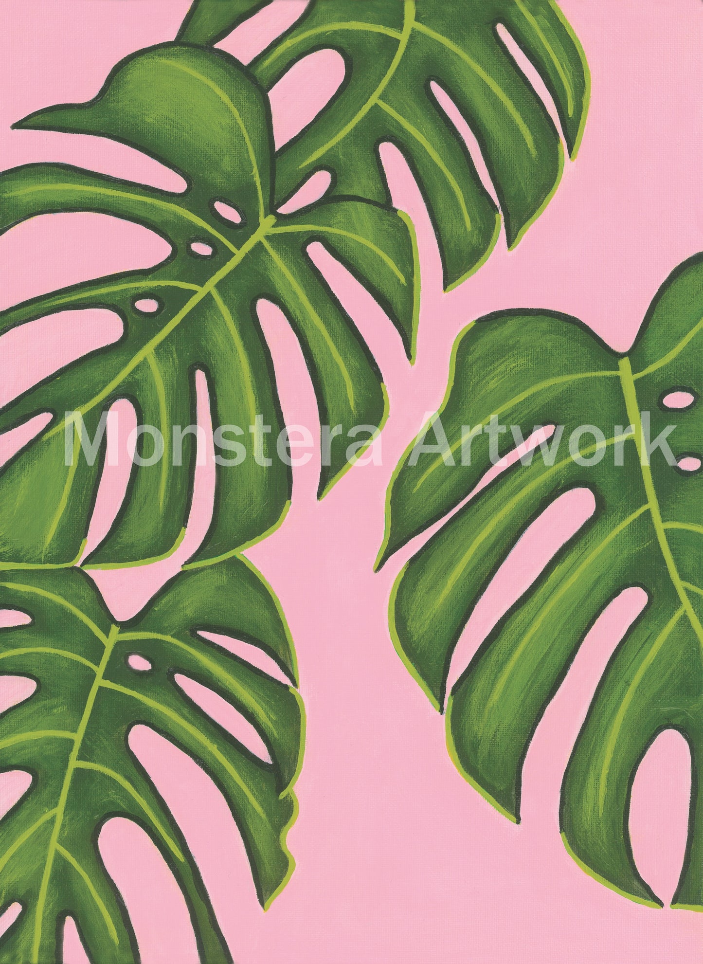 Monstera Green Leaf - Pink. Print