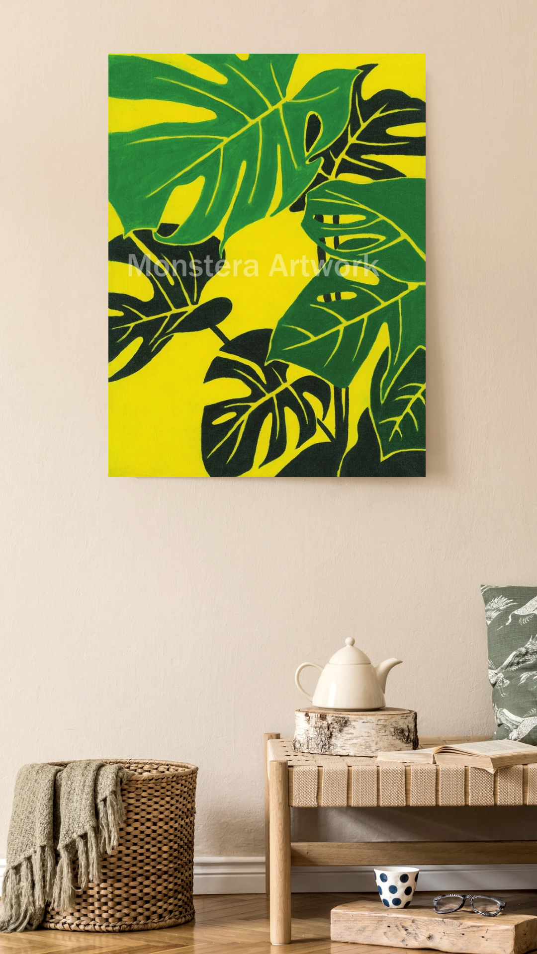 Happy Monstera - Yellow. Original canvas