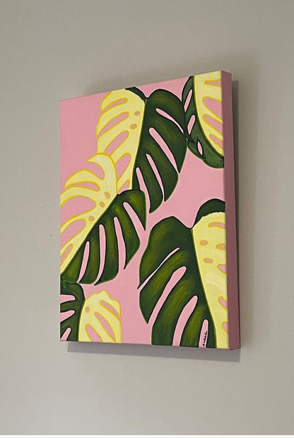 Monstera Albo- Pink. Original Canvas